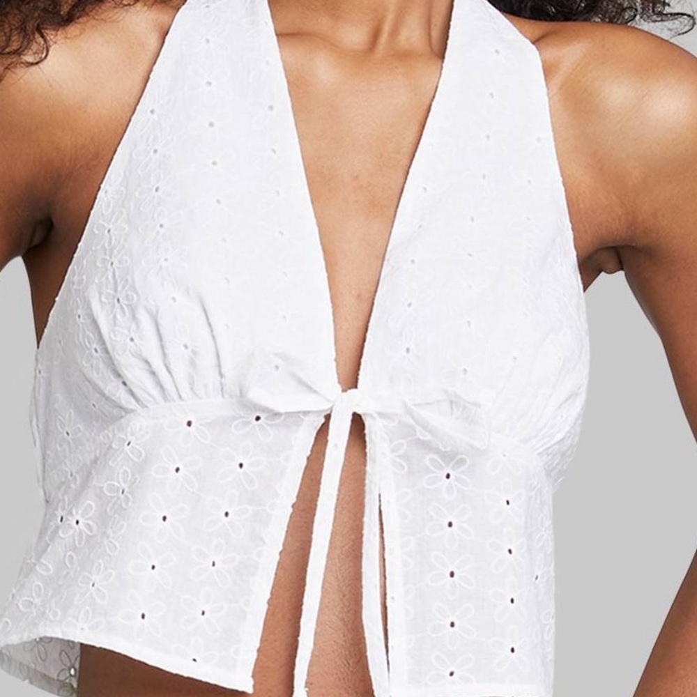White halter crop top